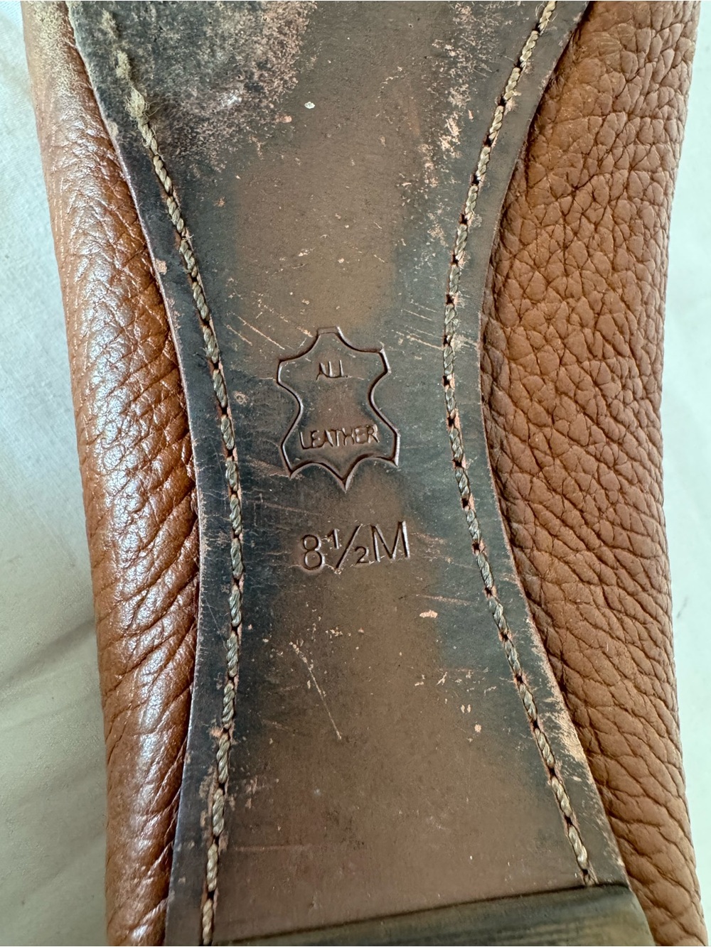 Tory Burch Cognac Leather Peep-Toe Flats with Gold Logo Size 8.5M - Picture 12 of 12
